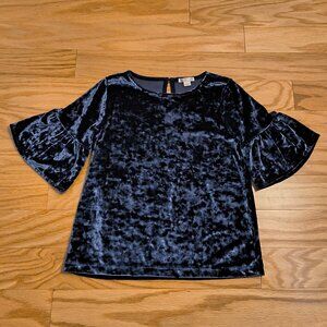 Crewcuts, Everyday Blue Velvet Bell Sleeve Top, Girls Size 8 (EUC)
